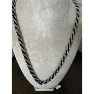 Vintage Trifari New Old Stock Silver Tone Black Cord Twisted Rope 29" Necklace